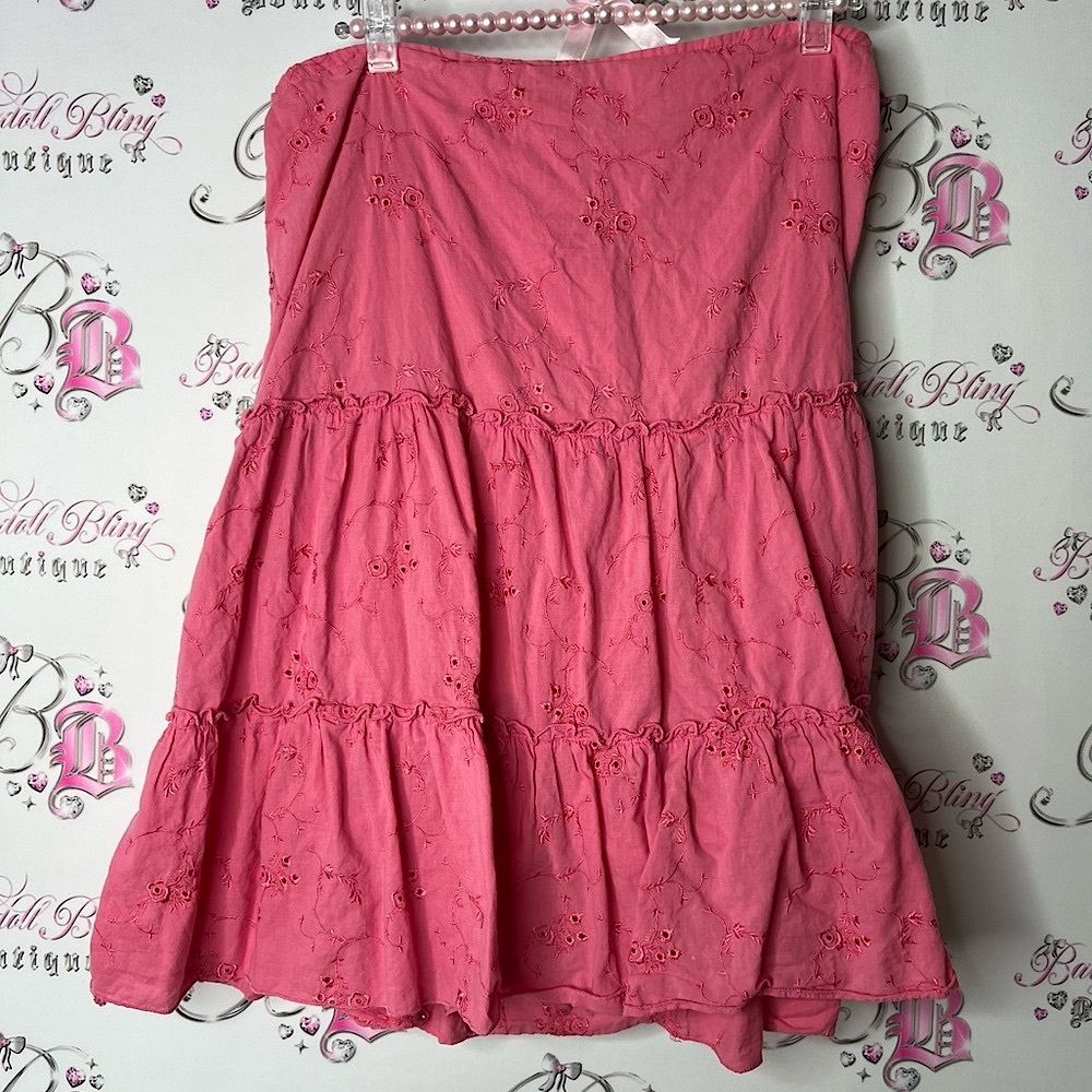 Fire Los Angeles skirt tiered embroidery y2k fairy Pink Eyelet A-Line Skirt